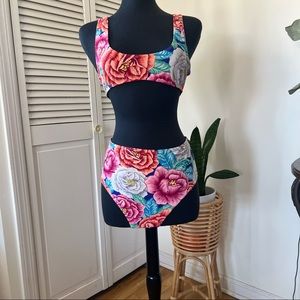 Floral print two piece high waisted bathing suit